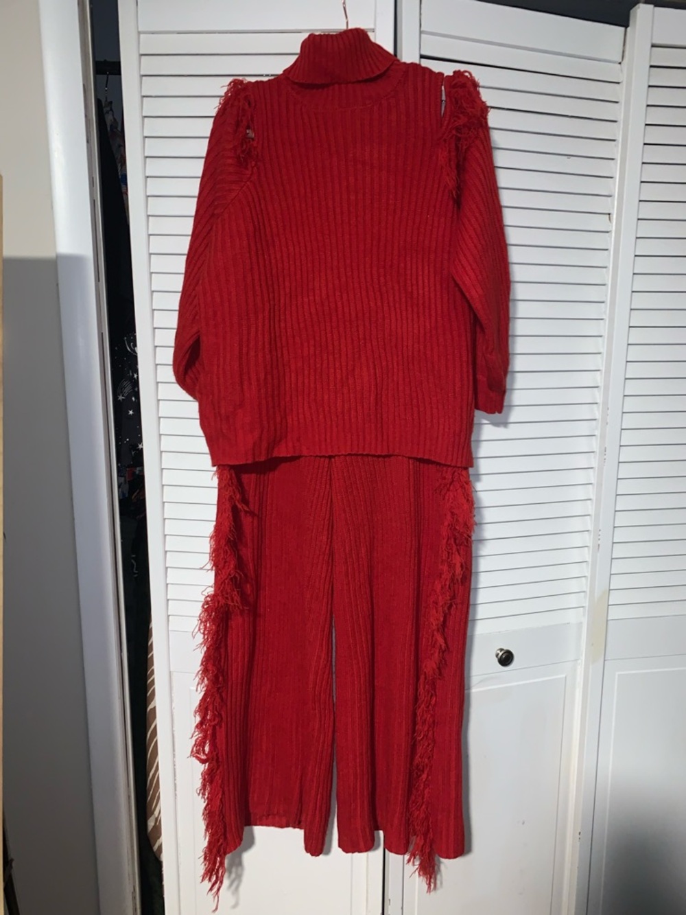 Eloquii Plus Size Women’s Fringe Trim Knit Turtleneck Sweater & Pants Set